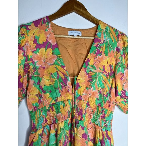 Lost + Wander Small Orange Green Pastel Floral Dress - Picture 3 of 11